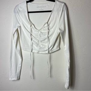 Aeropostale Long Sleeve Top Womens Large White Scoop Neck Stream Shirt Crop